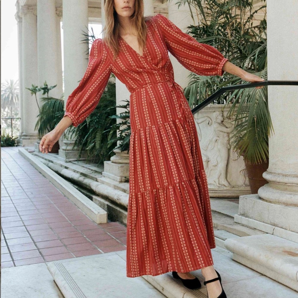 Christy Dawn Noah Dress Hibiscus Zinnia Stripe Size L